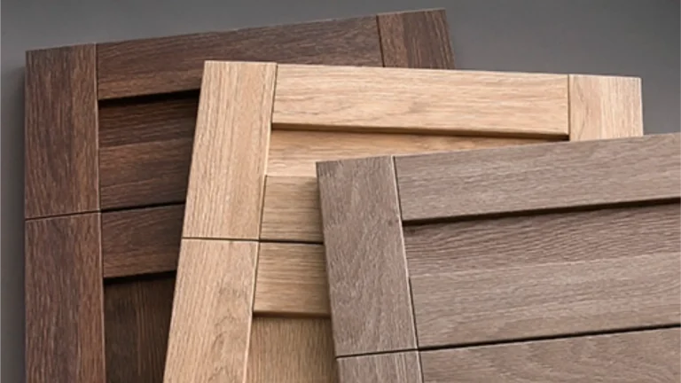 Three textured surface V-groove Shaker doors for our custom kitchen cabinet refacing project. 40+ years of handcrafted integrity in Burlington.