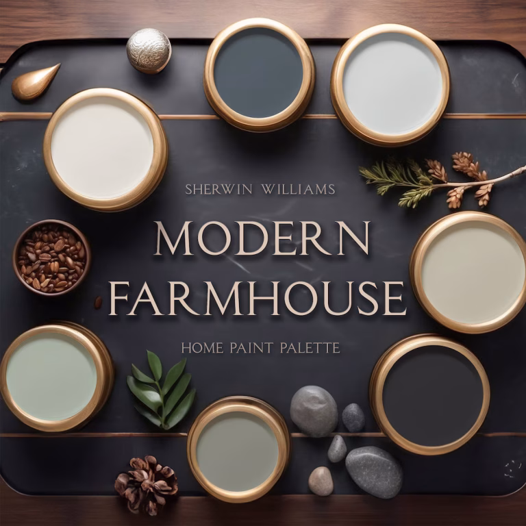 Professional Sherwin-Williams color palette for cabinetry respraying and refinishing featuring modern farmhouse tones.