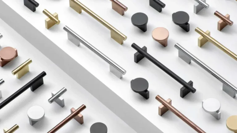 Our hardware sample board features a curated selection of premium handles and knobs for custom kitchen refacing.