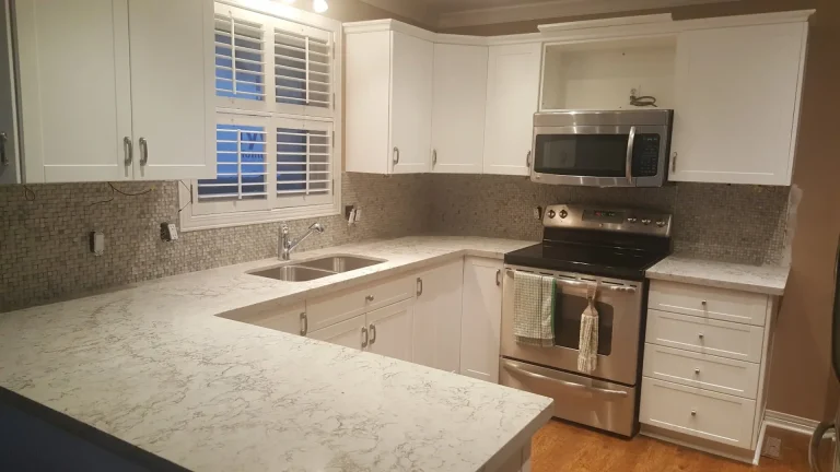White seamless kitchen refacing on Nathaniel Crescent in the Maple area of Burlington.
